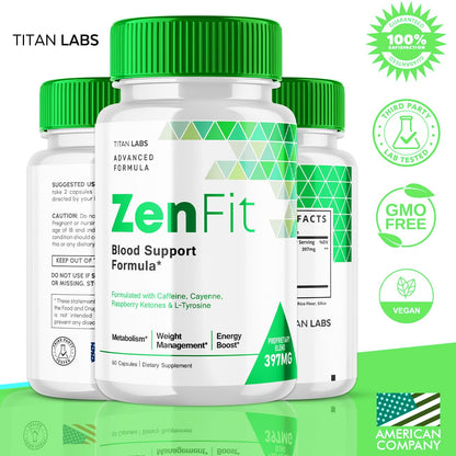 Close up of the ingredient listing on the back of the Titan Labs Zenfit dietary supplement packaging.