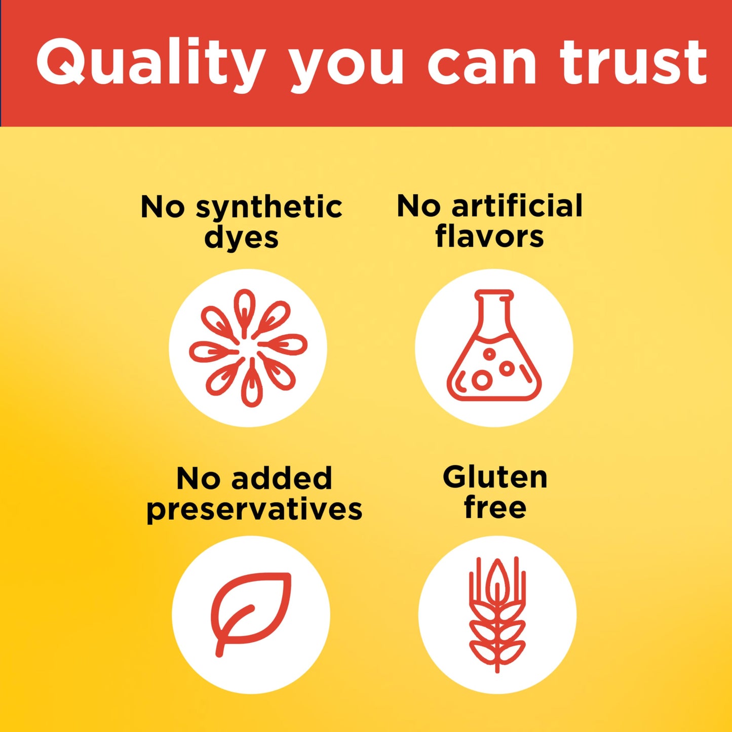 Authentic gluten free immunity booster supplement showcasing zero artificial flavors logo