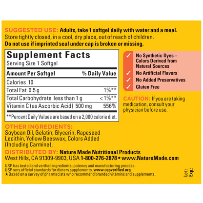 Nature Made clear softgel capsules demonstrating texture and color consistency for quality assurance
