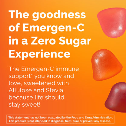 Emergen-C chewable adult vitamins bottle showcasing 250 mg Vitamin C formulation details