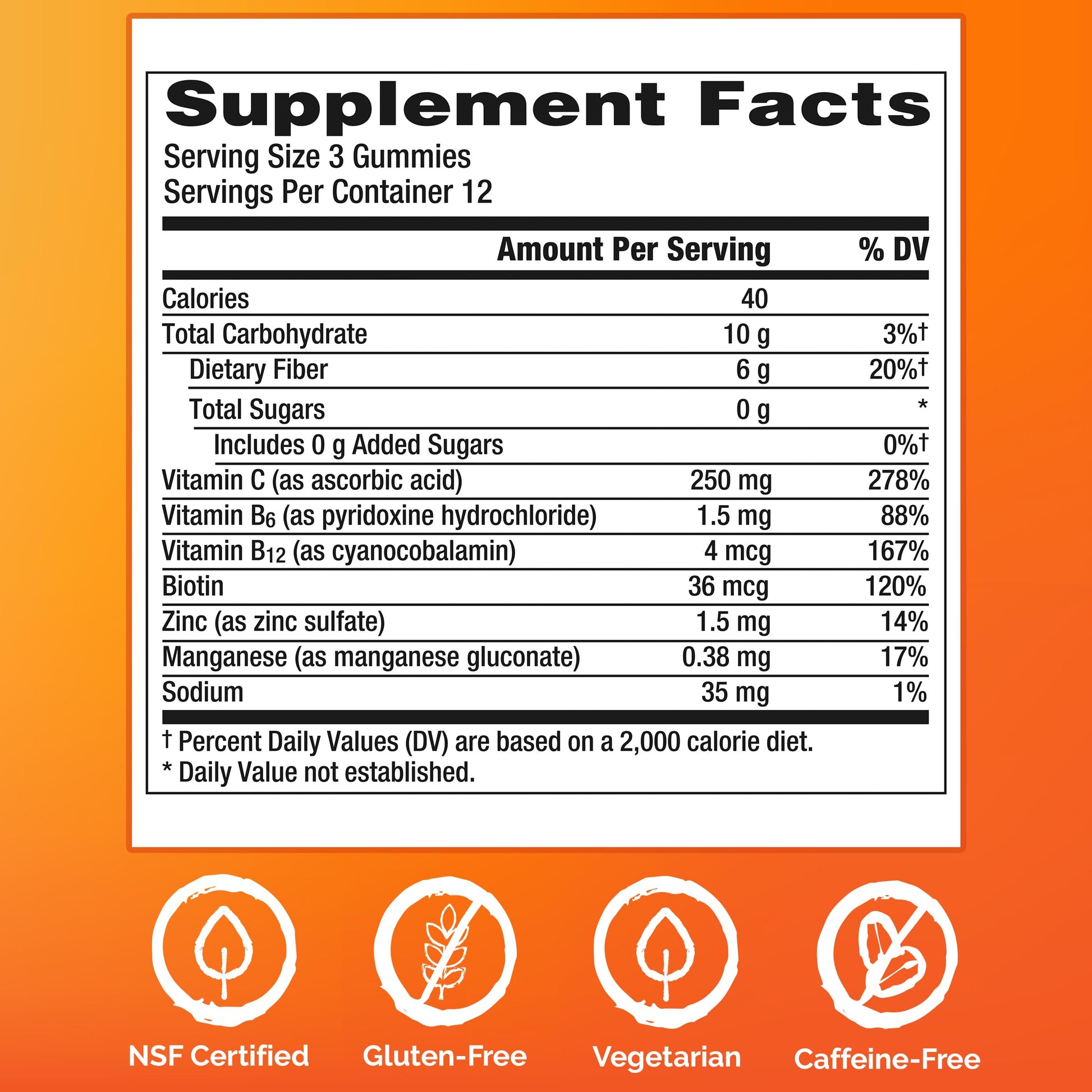Emergen-C zinc and manganese infused wellness gummies for adult dietary support nutritional label