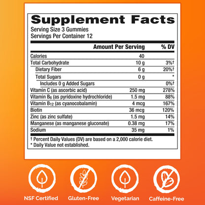 Emergen-C zinc and manganese infused wellness gummies for adult dietary support nutritional label