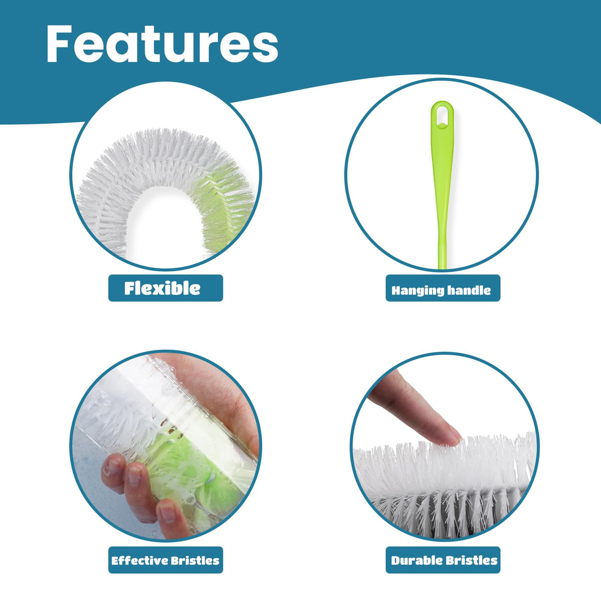 Ergonomic green handle of LiKee cleaning brush