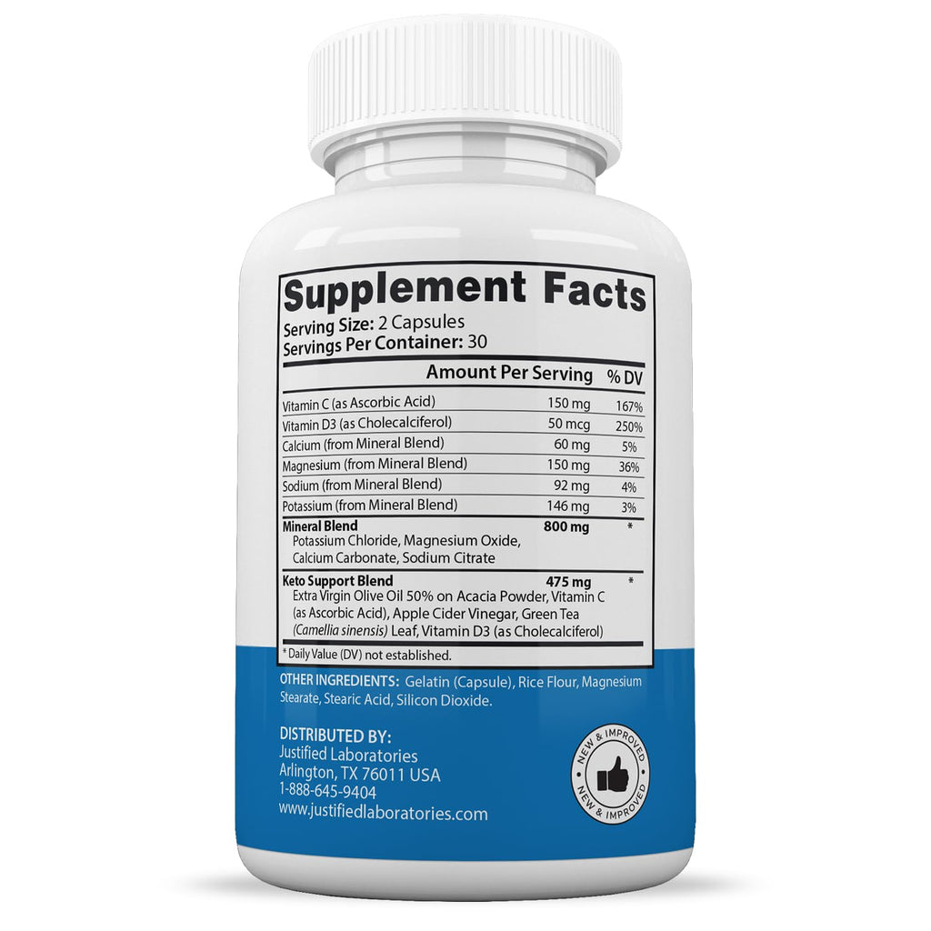Justified Laboratories Lean Time Keto 60 vegetable capsules bottle side angle