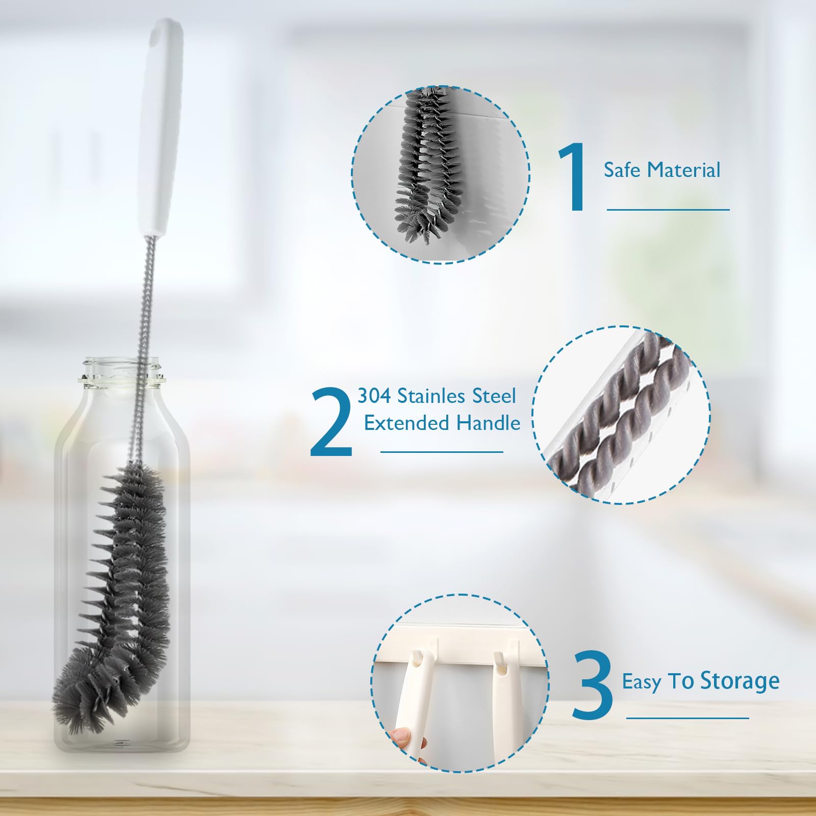 Kwude long handle brush cleaning a narrow neck sports bottle