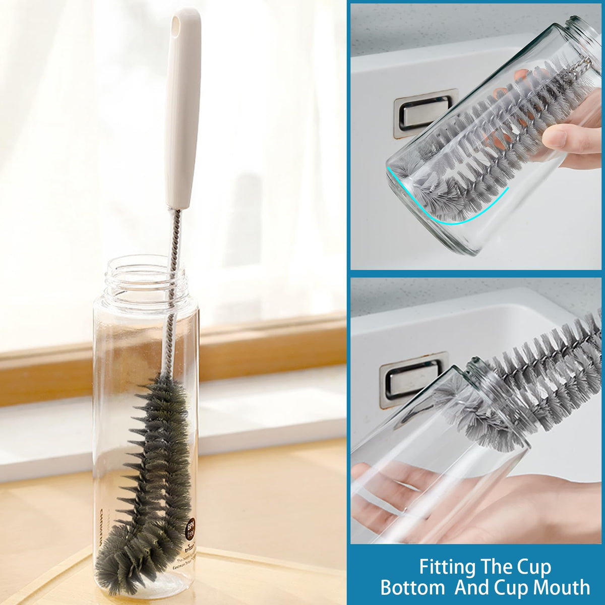 Kwude bottle cleaning brush ergonomic handle and hanging hook