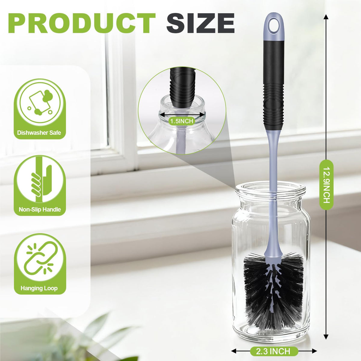 Close up of Zhayao bottle brush dual-bristle texture