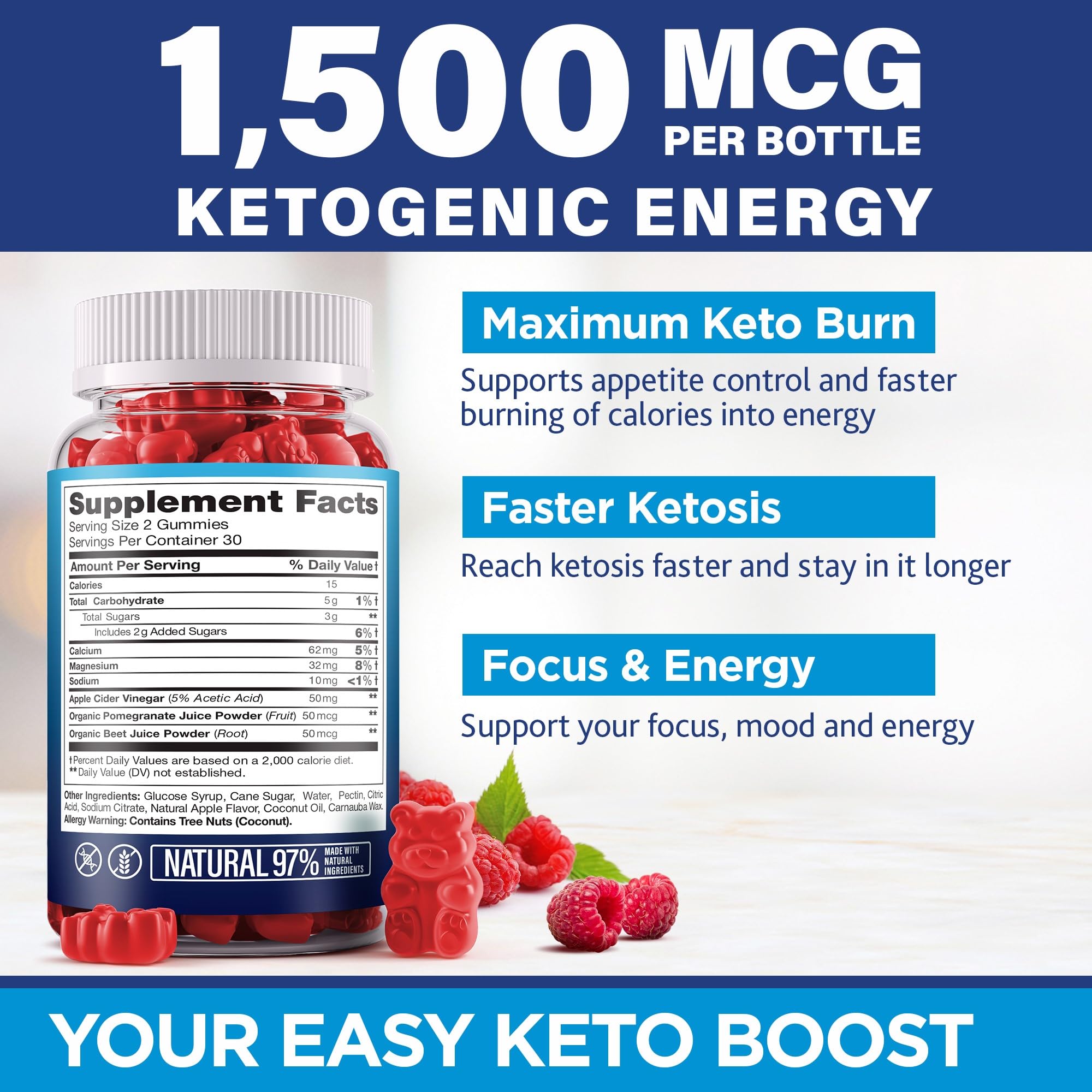 Vitalena Nature Extra Strength Keto Burn dietary supplement bottle showing nutrition facts and serving size details.