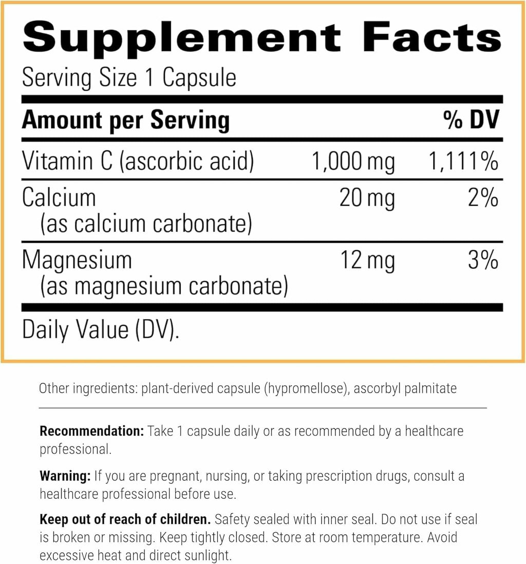 Integrative Therapeutics 1000 mg vitamin c capsule bottle back label