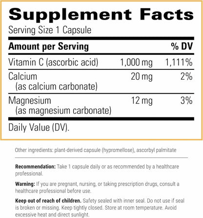 Integrative Therapeutics stomach friendly vitamin C capsule label showing ingredient details