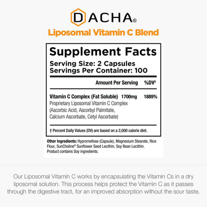 Dacha Natural Liposomal Vitamin C bottle side view illustrating sunflower lecithin benefits