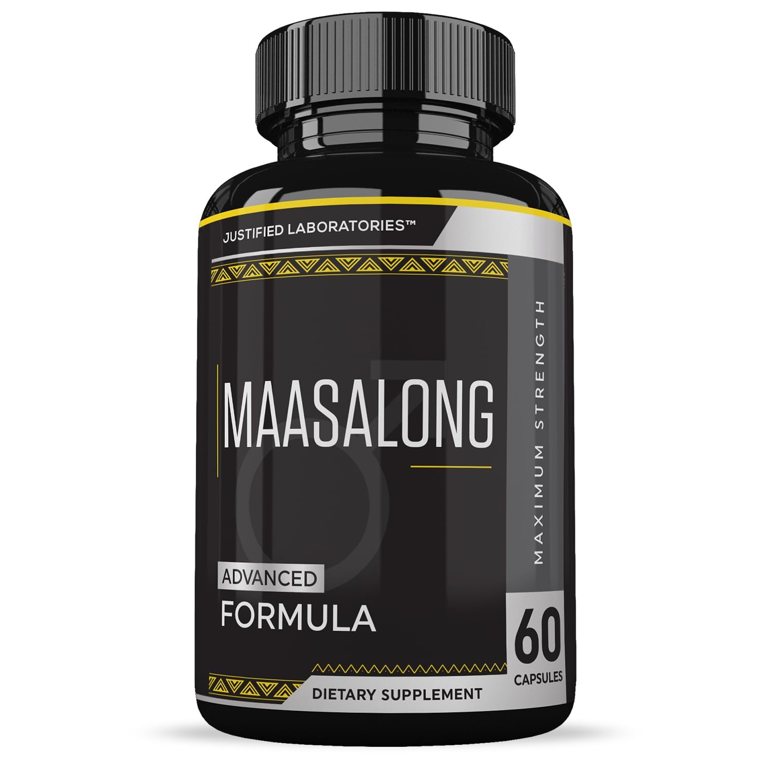 Justified Laboratories Maasalong male performance capsules secure cap packaging design close up