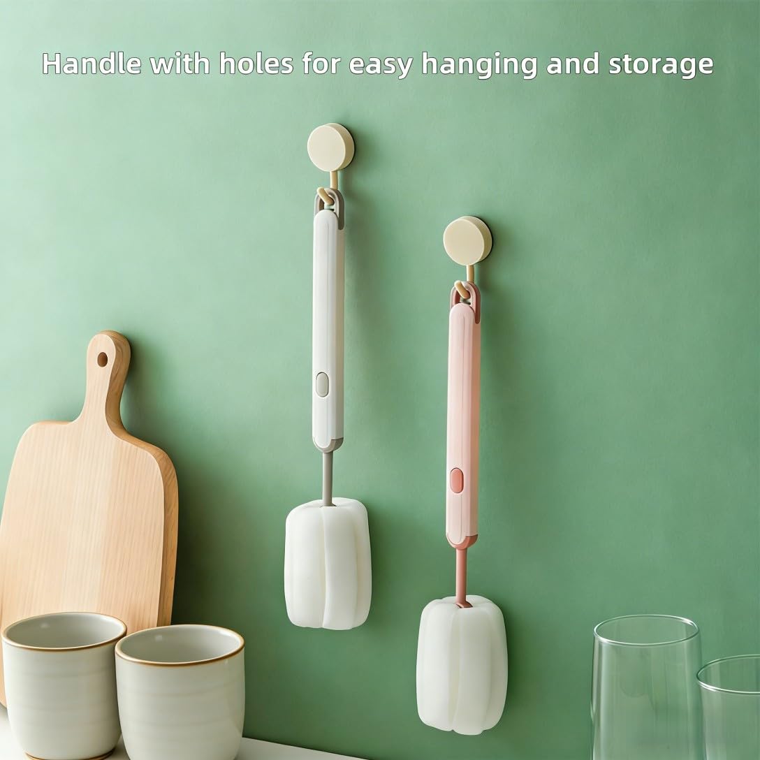 Leixterich long handle brush scrubbing a glass water bottle