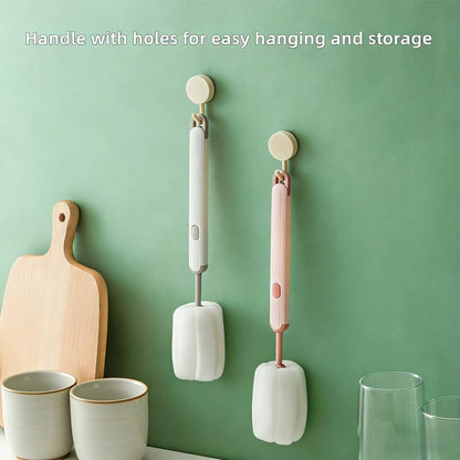Leixterich long handle brush scrubbing a glass water bottle