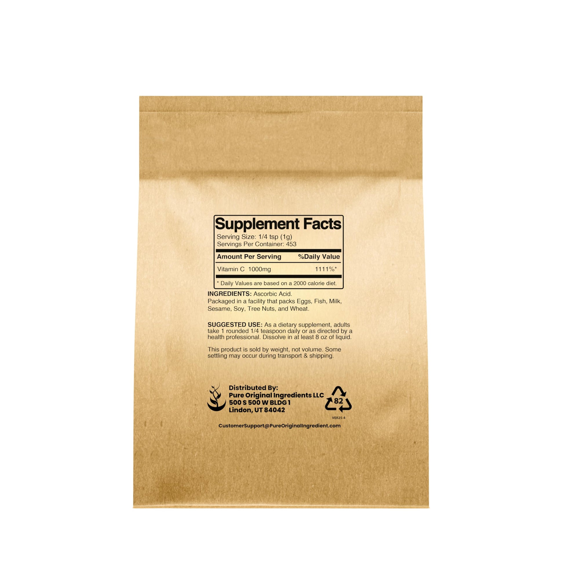 Pure Original Ingredients Ascorbic Acid Non GMO powder dietary supplement details