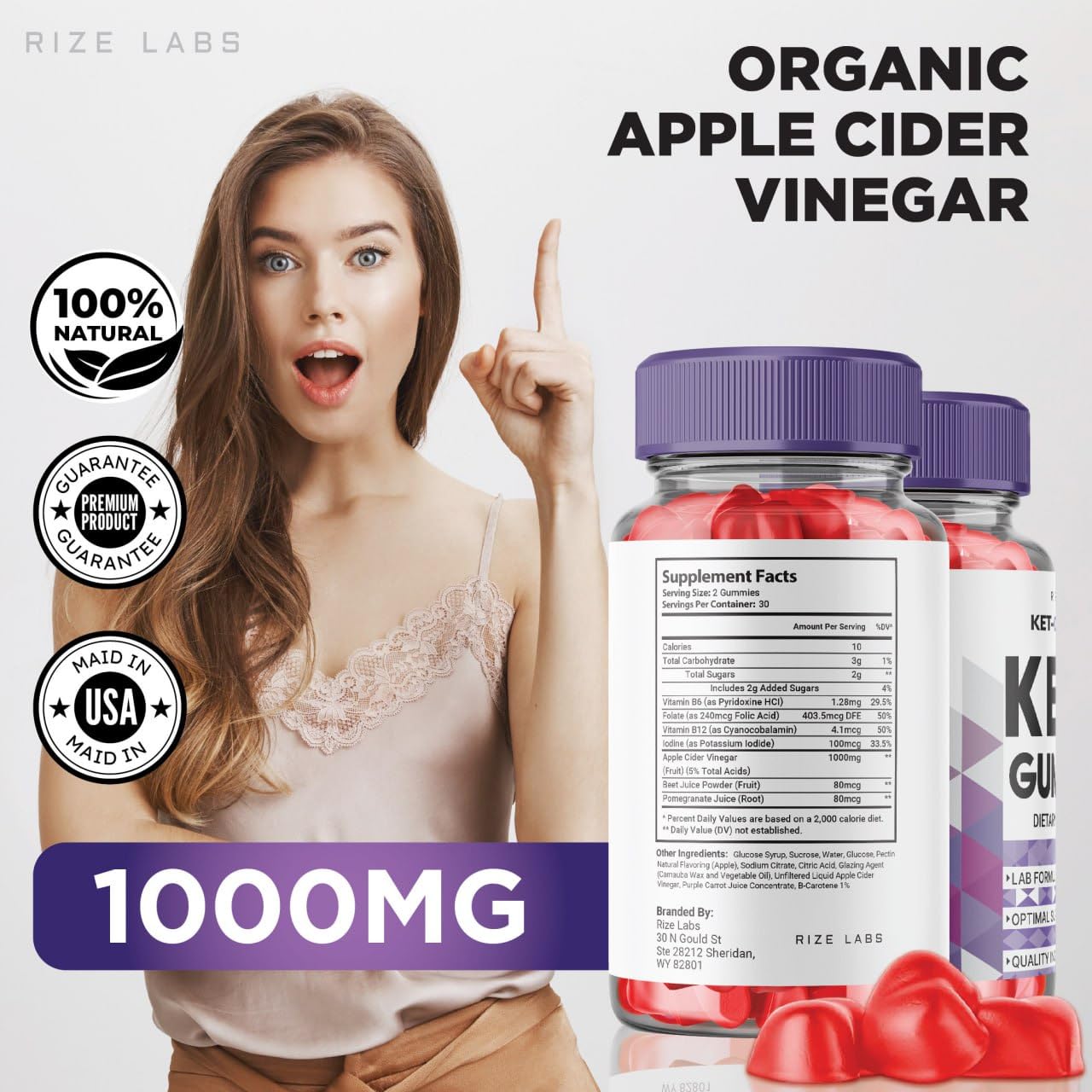 Authentic imported USA keto ACV supplement bottle showing the lab formulated seal