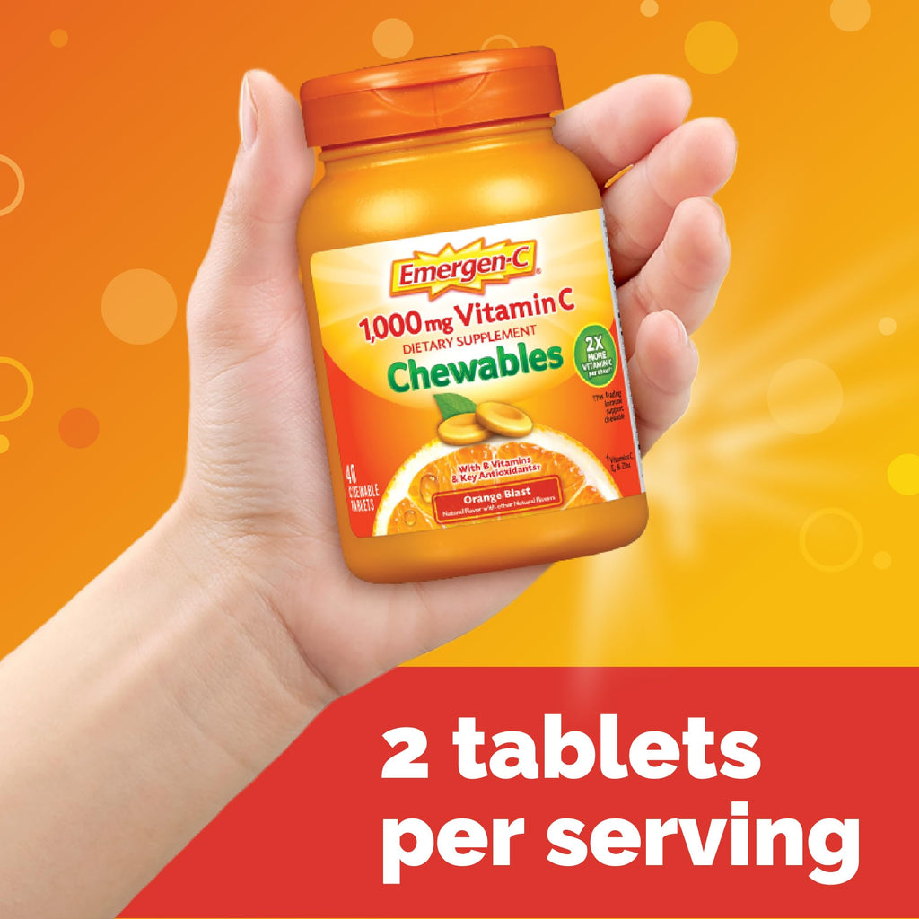 Emergen-C chewable supplement bottle with vibrant citrus graphics