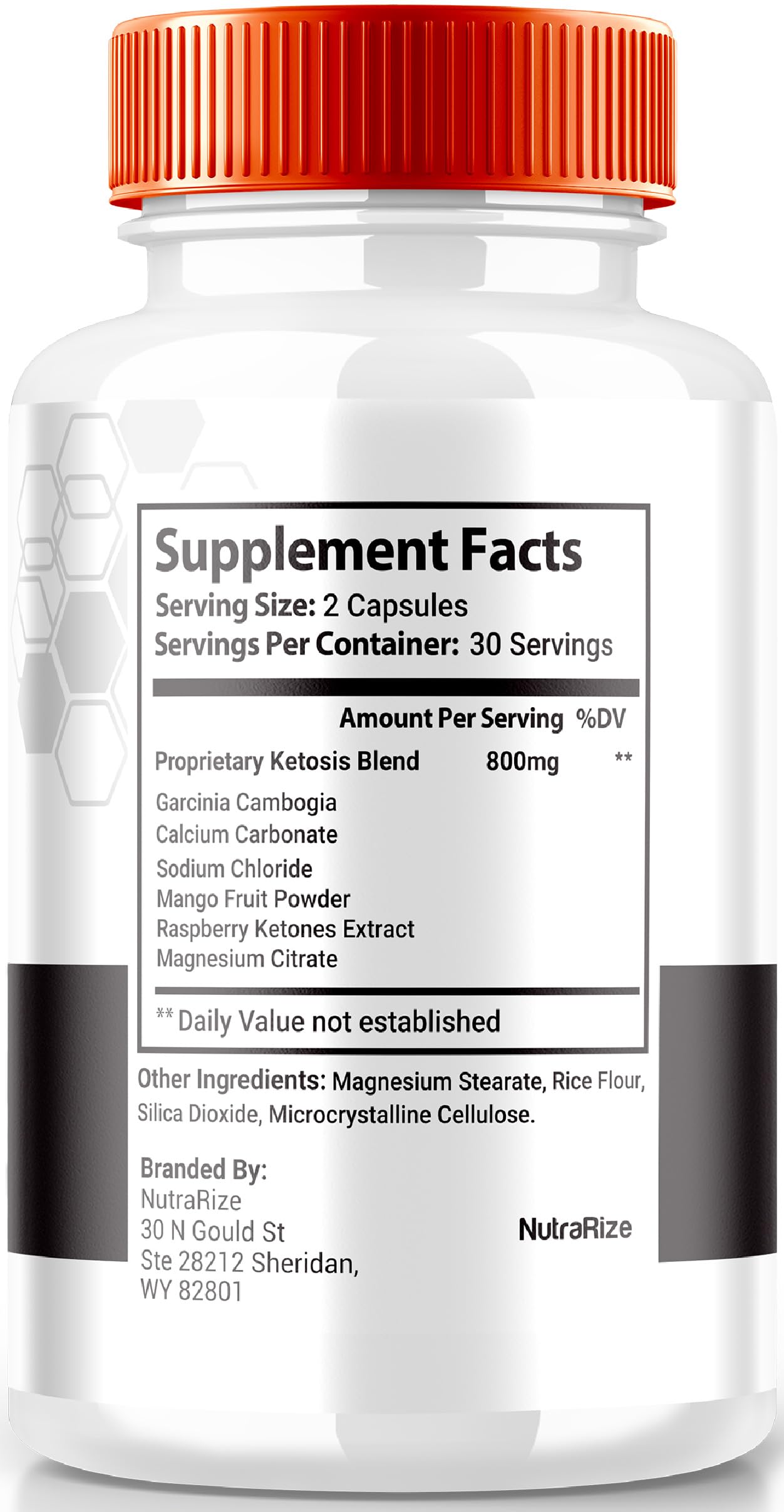 NutraRize Fast Burn Keto dietary supplement bottle highlighting the 800mg capsule count.