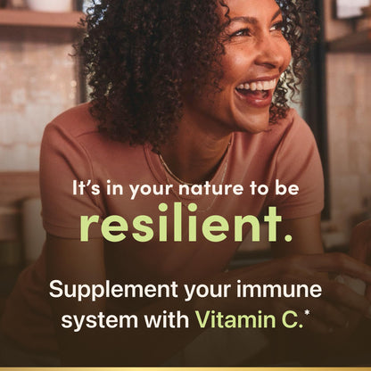 Close up of the adult dosage instructions on Nature's Bounty Vitamin C bottle.