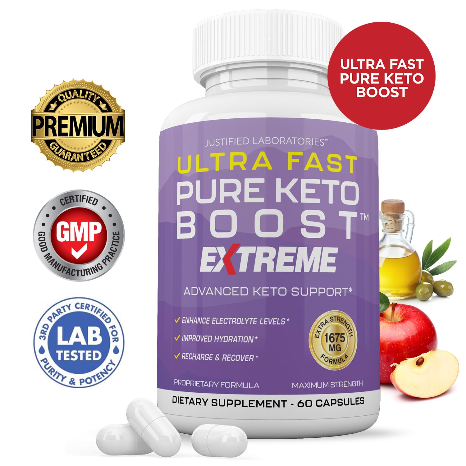 Justified Laboratories Ultra Fast Pure Keto Boost two pack dietary supplement bottles