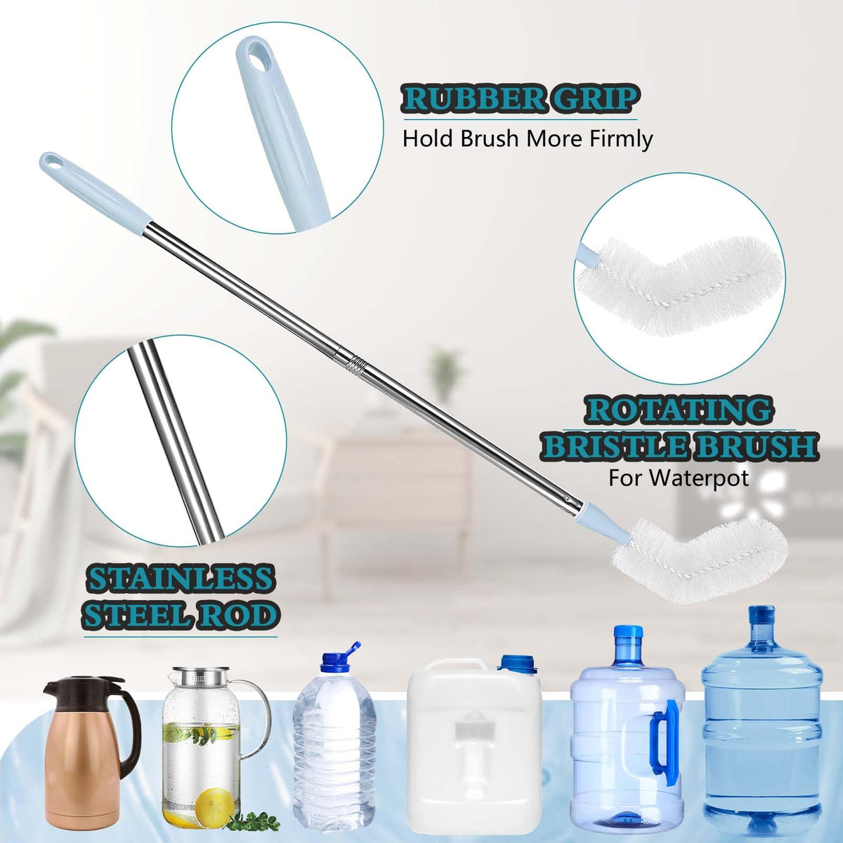 Stainless steel handle of Rkddo water bottle cleaning brush