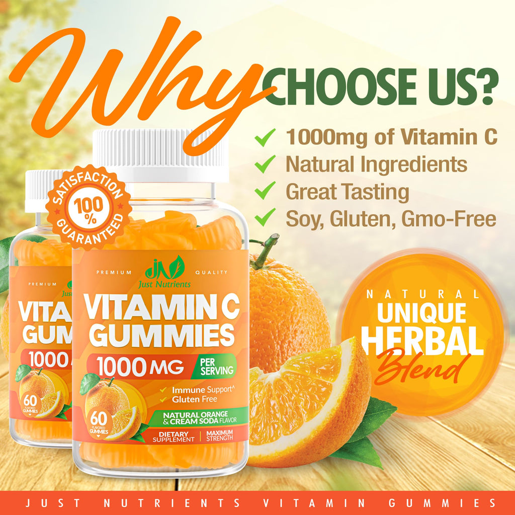 Just Nutrients Vitamin C chewable gummies open bottle showing texture