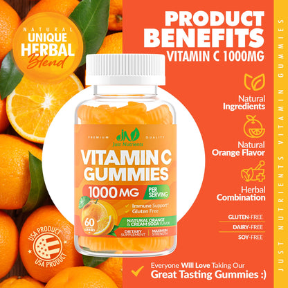 Just Nutrients ascorbic acid supplement facts label detailing zinc and herbal extracts