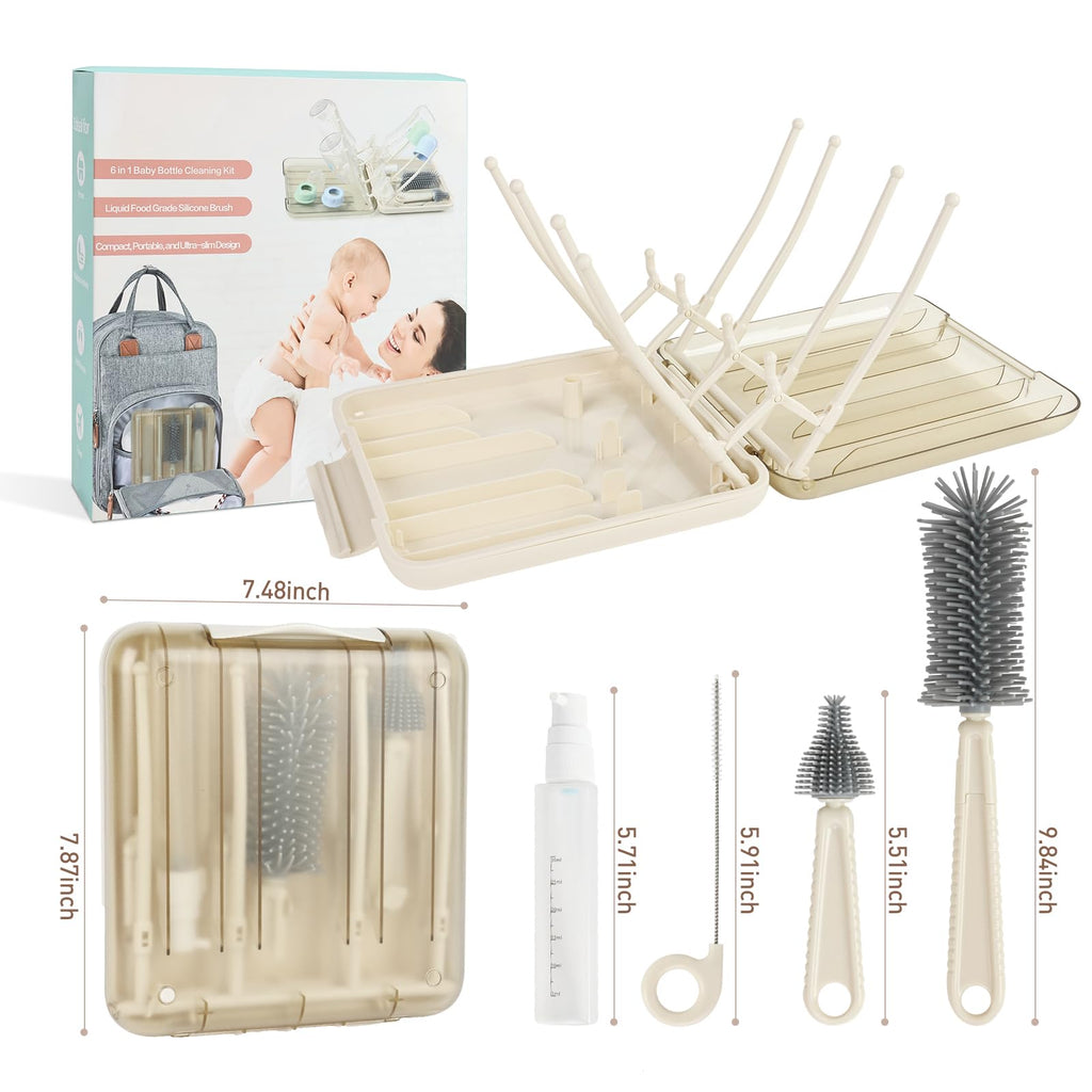 Fxxqht travel bottle brush set with drying rack open