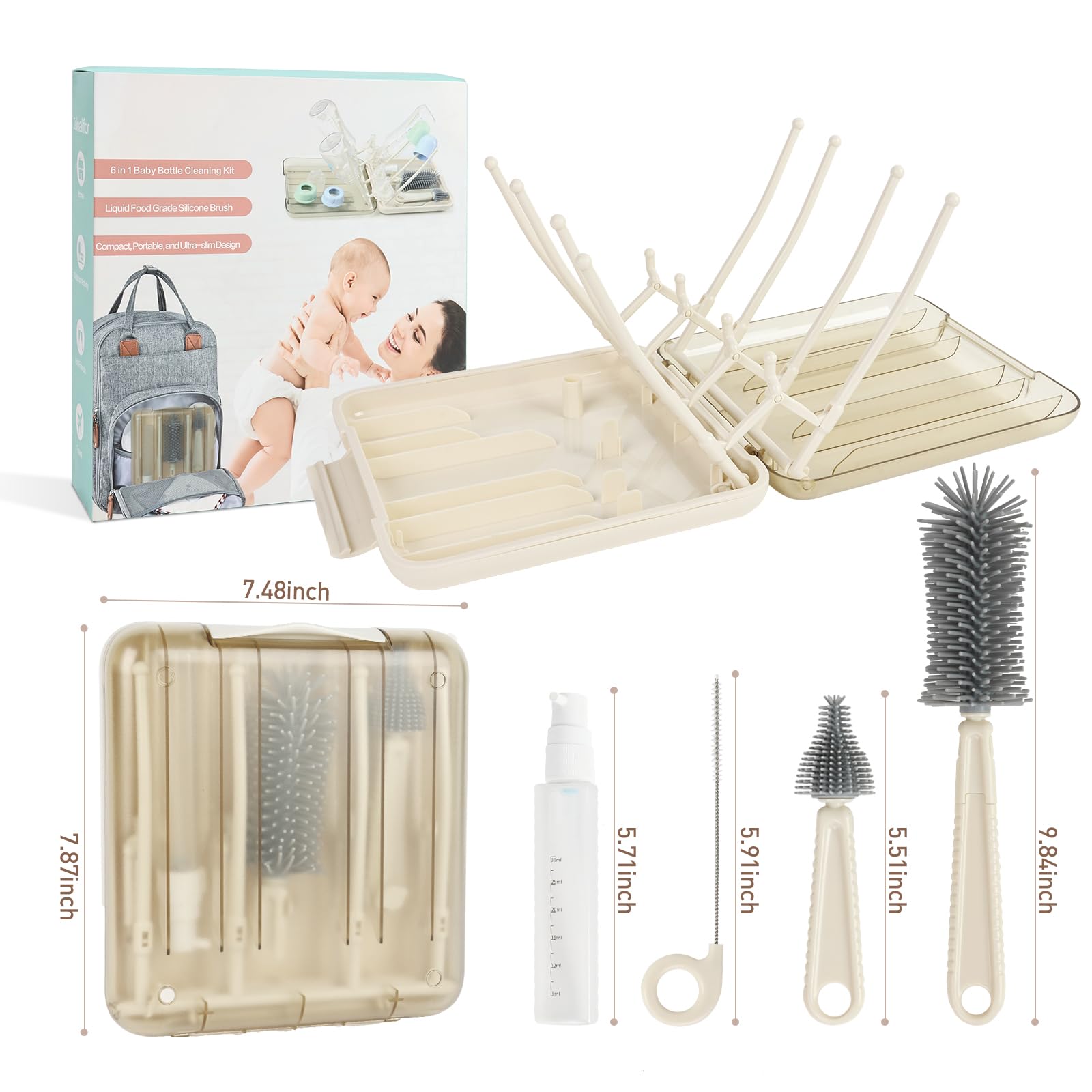 Fxxqht travel bottle brush set with drying rack open