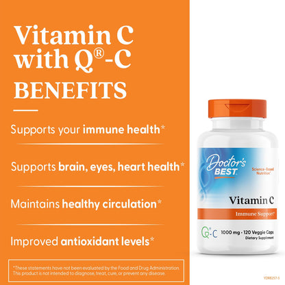 Doctor's Best Vitamin C showing the premium Quali-C Scotland sourcing seal on label