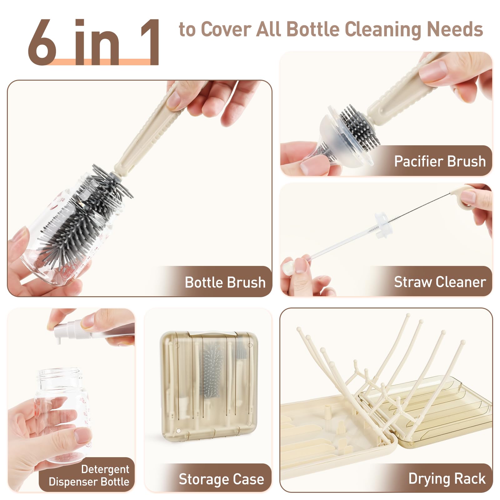 Compact portable baby bottle cleaning kit for travel