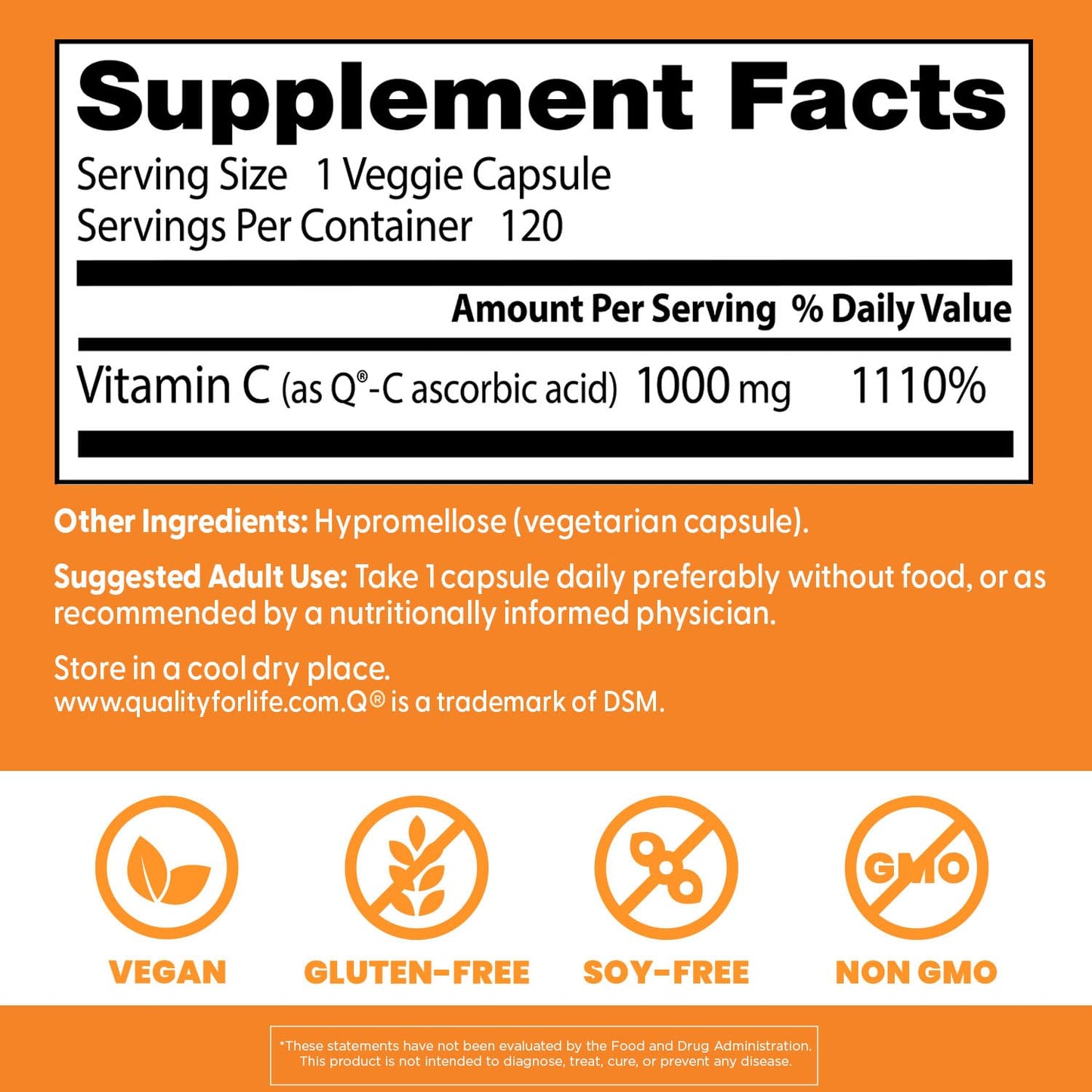 Doctor's Best immune support supplement 120 veggie caps nutrition facts panel detailed view