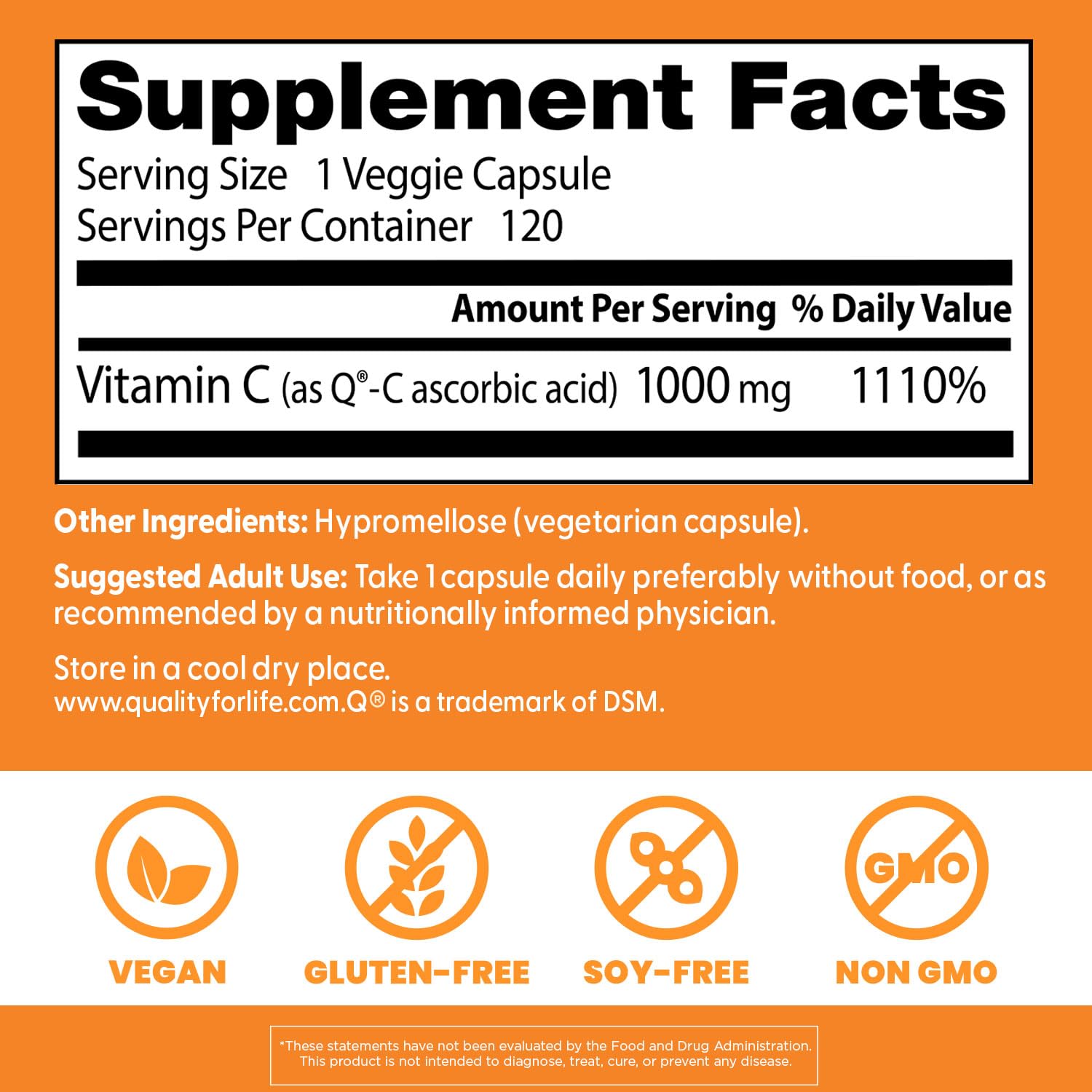Doctor's Best immune support supplement 120 veggie caps nutrition facts panel detailed view