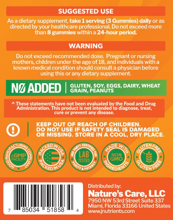 Just Nutrients Vitamin C gummies natural orange and cream soda flavor display