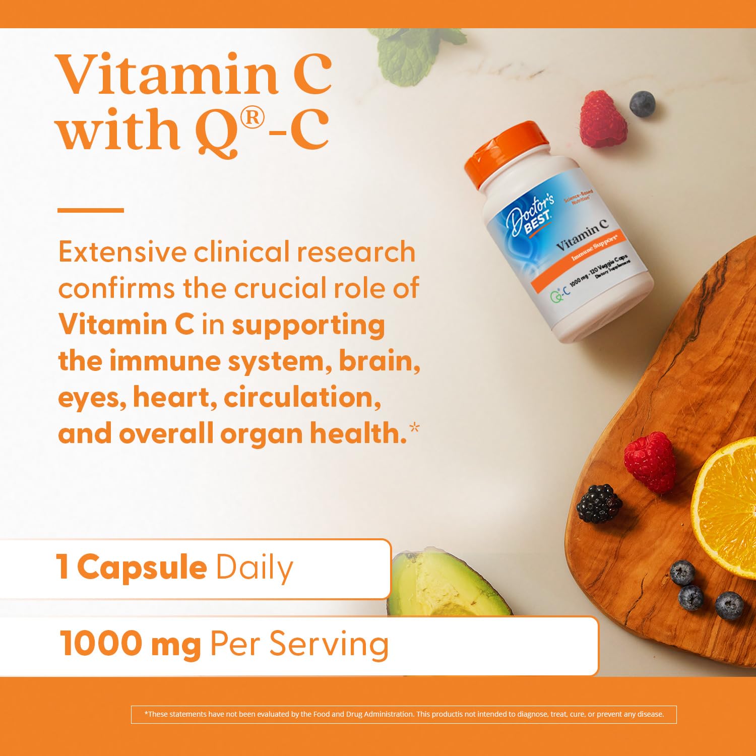 Doctor's Best vegan vitamin C capsule displayed next to the product packaging