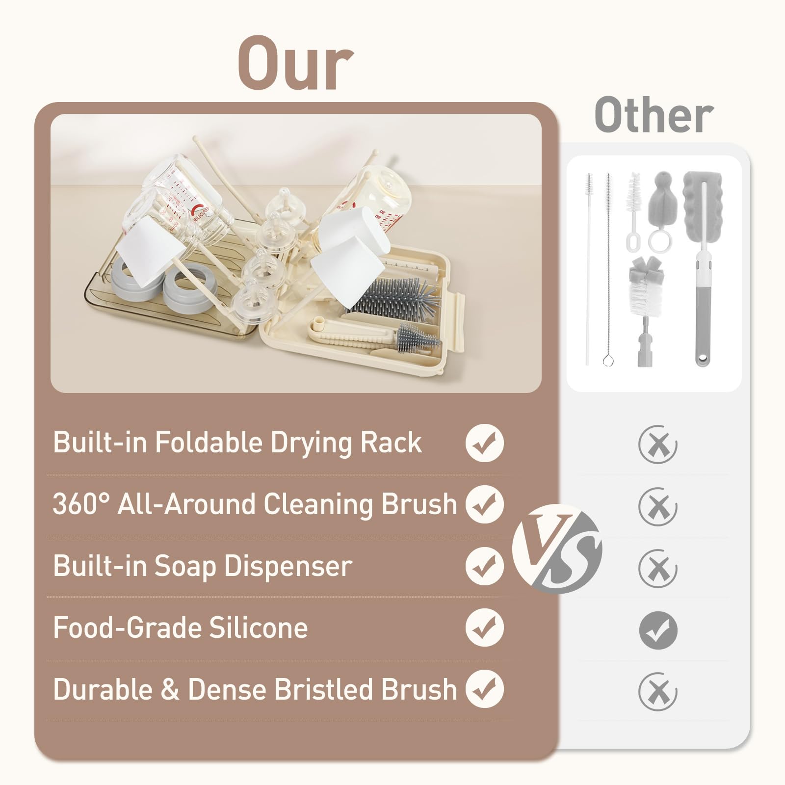 Drying rack feature of Fxxqht bottle cleaning set