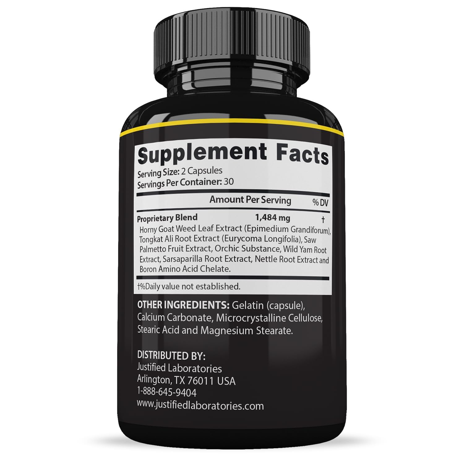 Justified Laboratories Maasalong Advanced Formula one hundred twenty capsules packaging showing dietary supplement details