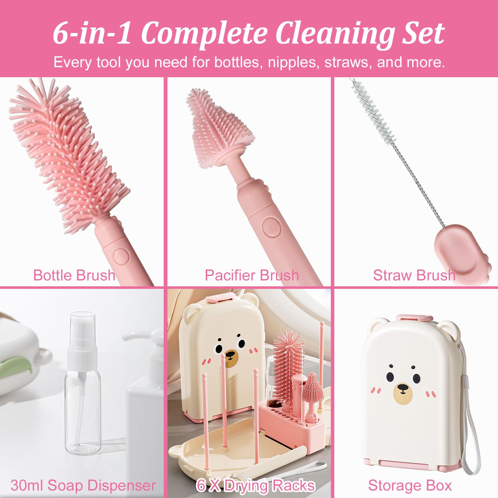 Silicone bottle brush and nipple cleaner set