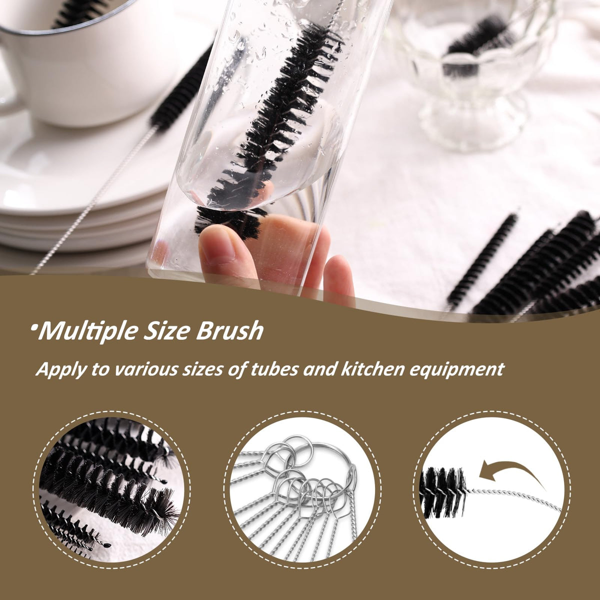 Keychain ring organizing various sizes of nylon tube cleaning brushes