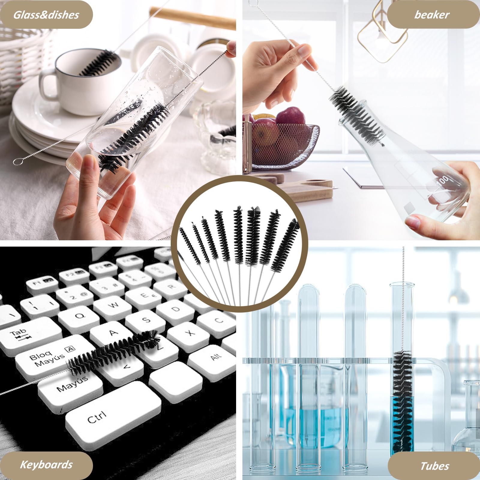 Using a small straw brush to clean a reusable drinking straw