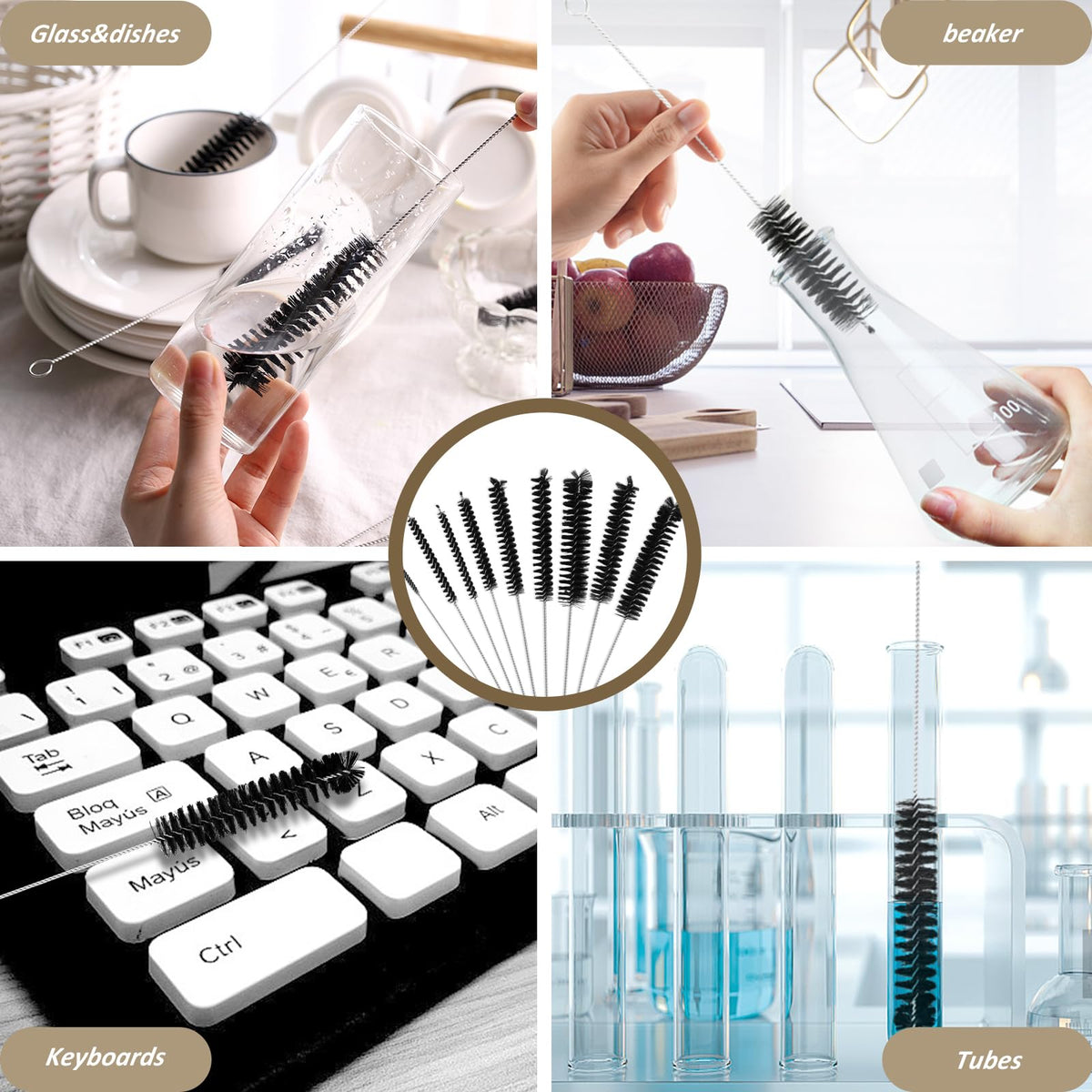 Using a small straw brush to clean a reusable drinking straw