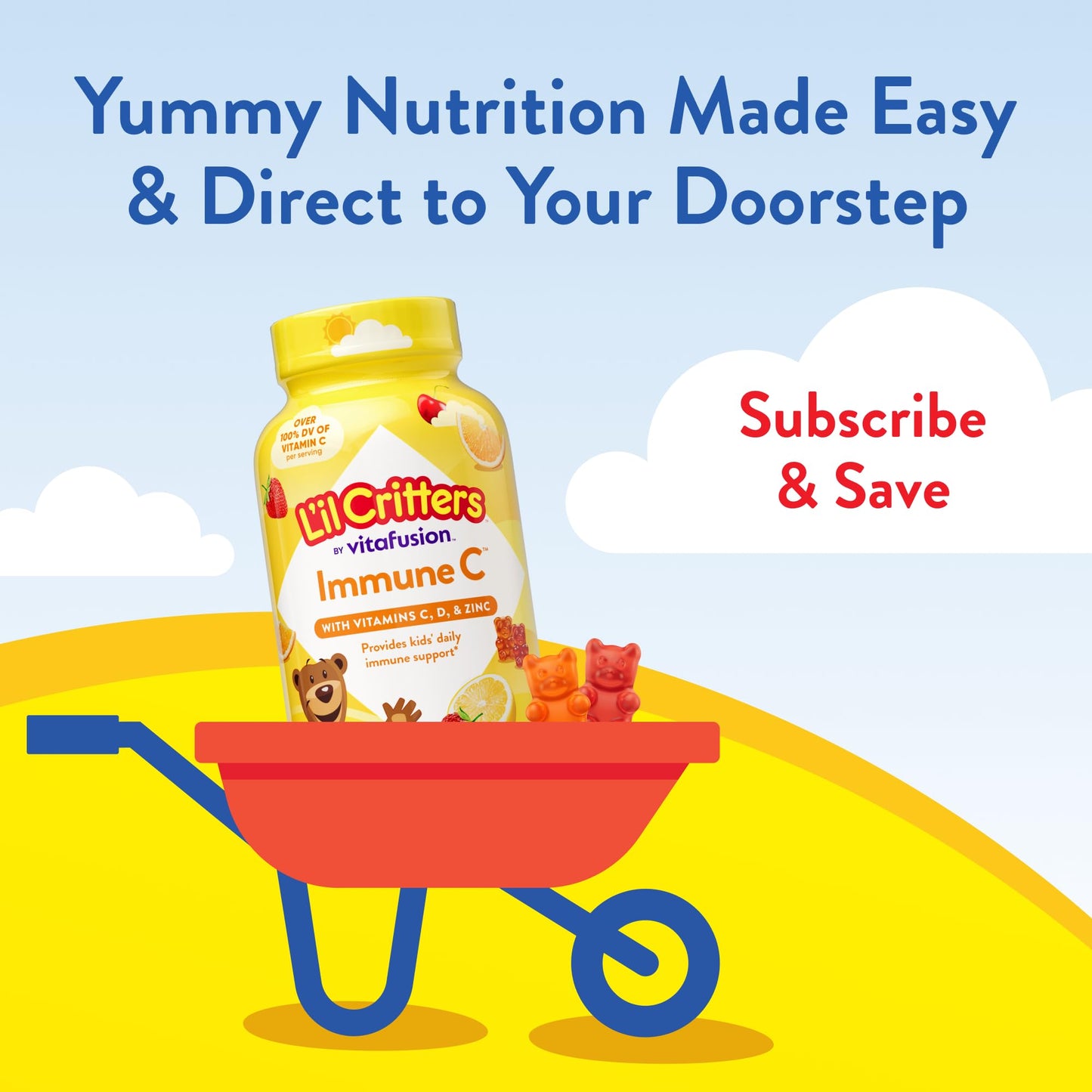Lil Critters Vitamin C Vitamin D3 and Zinc health supplement packaging for child natural wellness