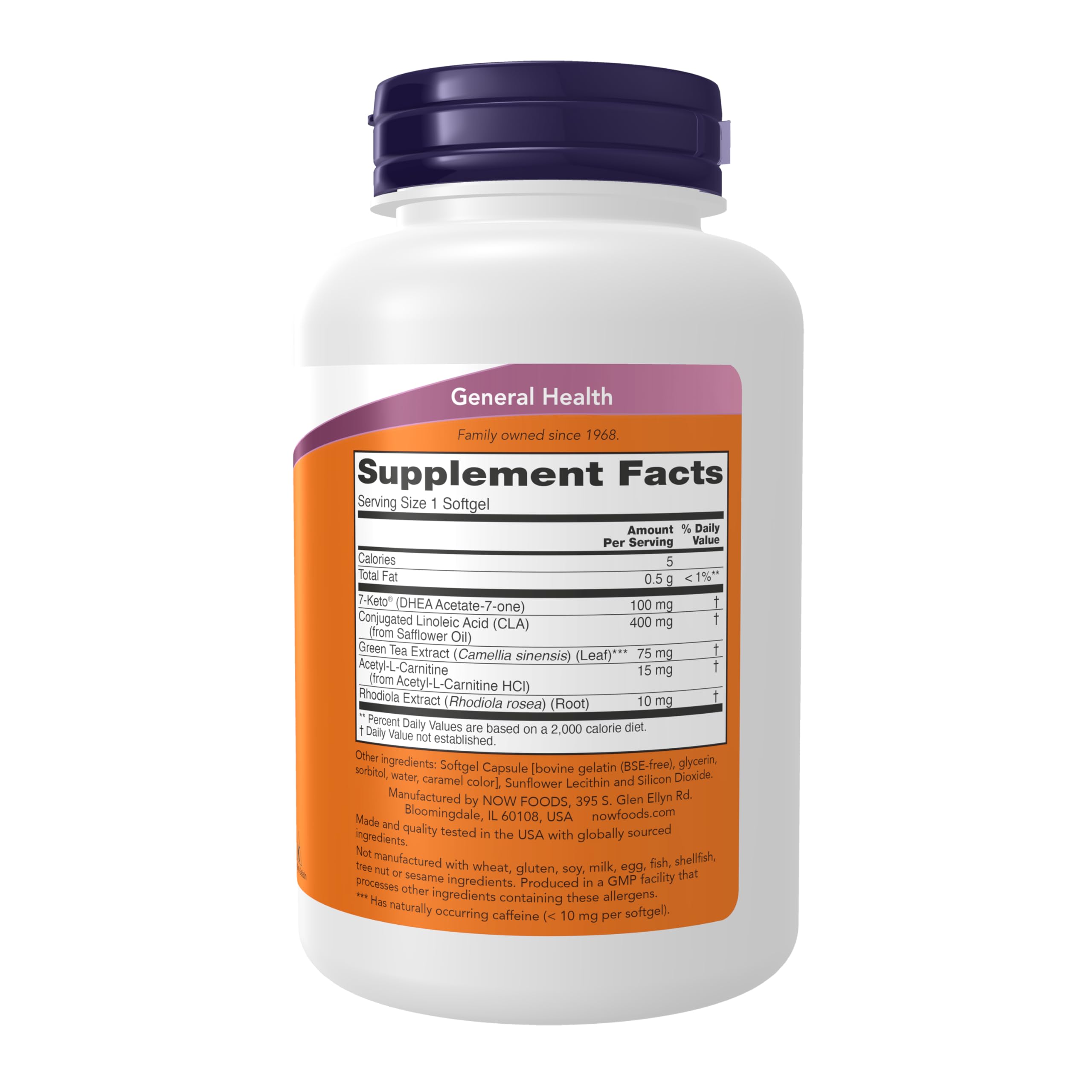 NOW Foods 7-Keto weight management softgels nutritional facts and ingredient label close up