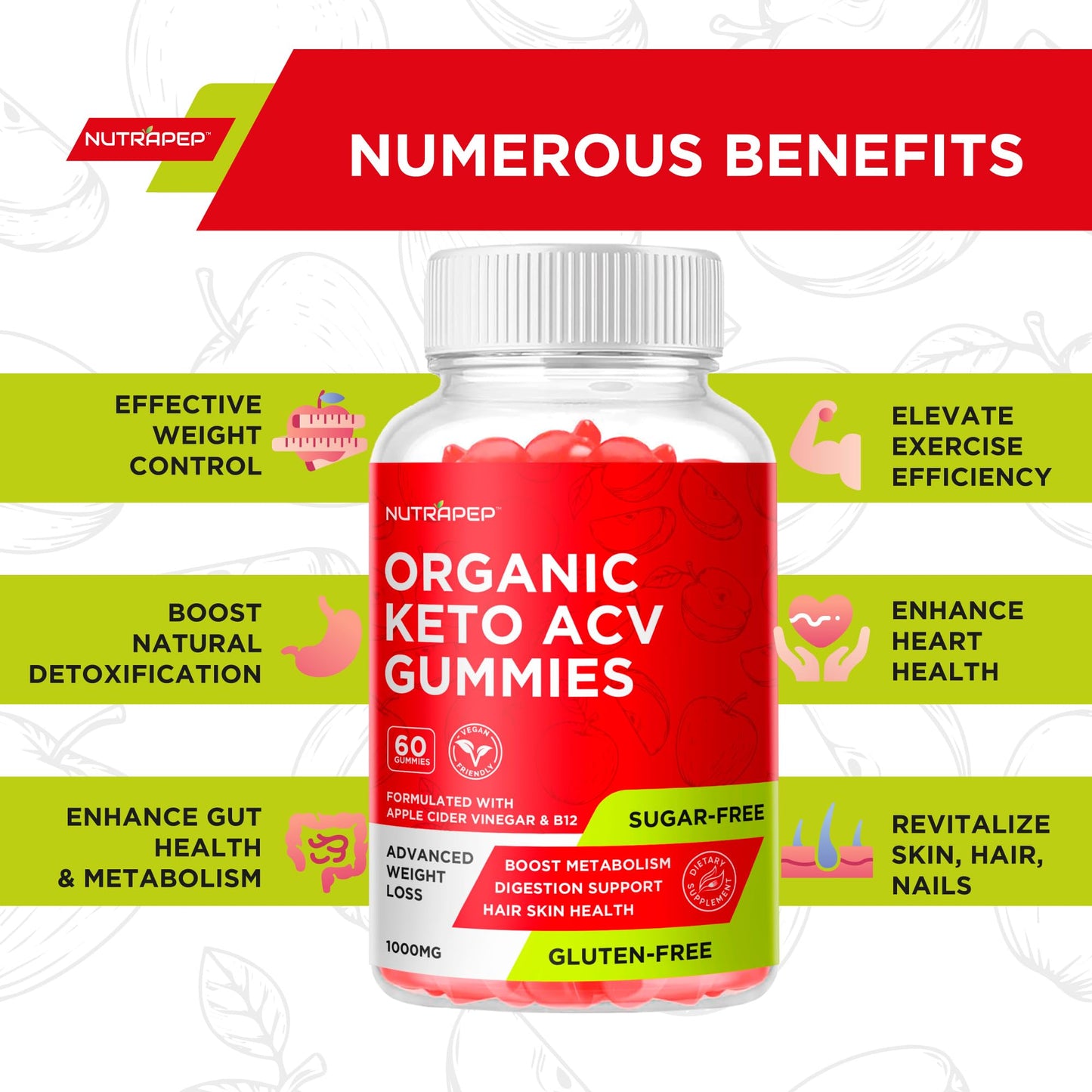 NutraPep Apple Cider Vinegar 1000mg supplement supplement facts panel