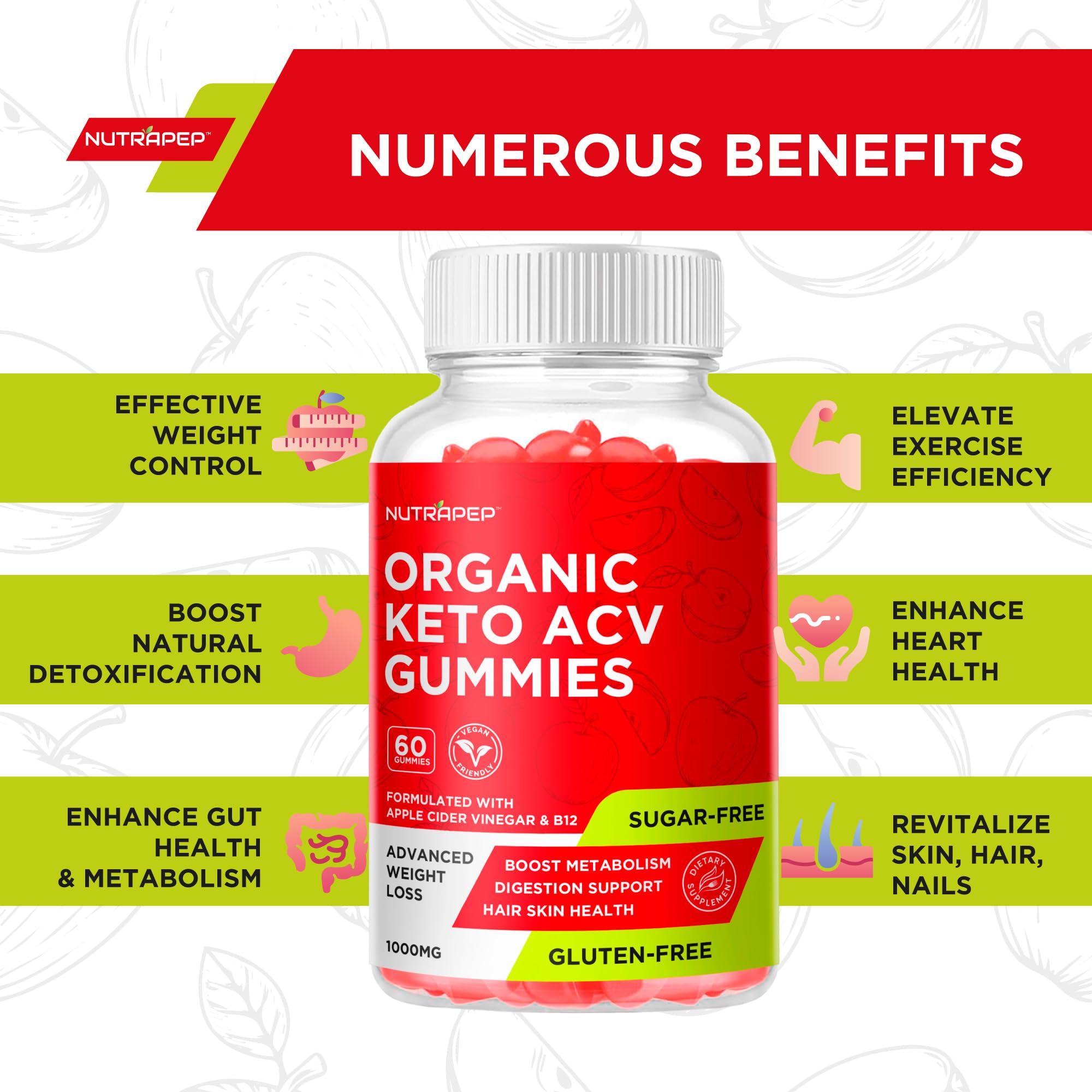 NutraPep Apple Cider Vinegar 1000mg supplement supplement facts panel