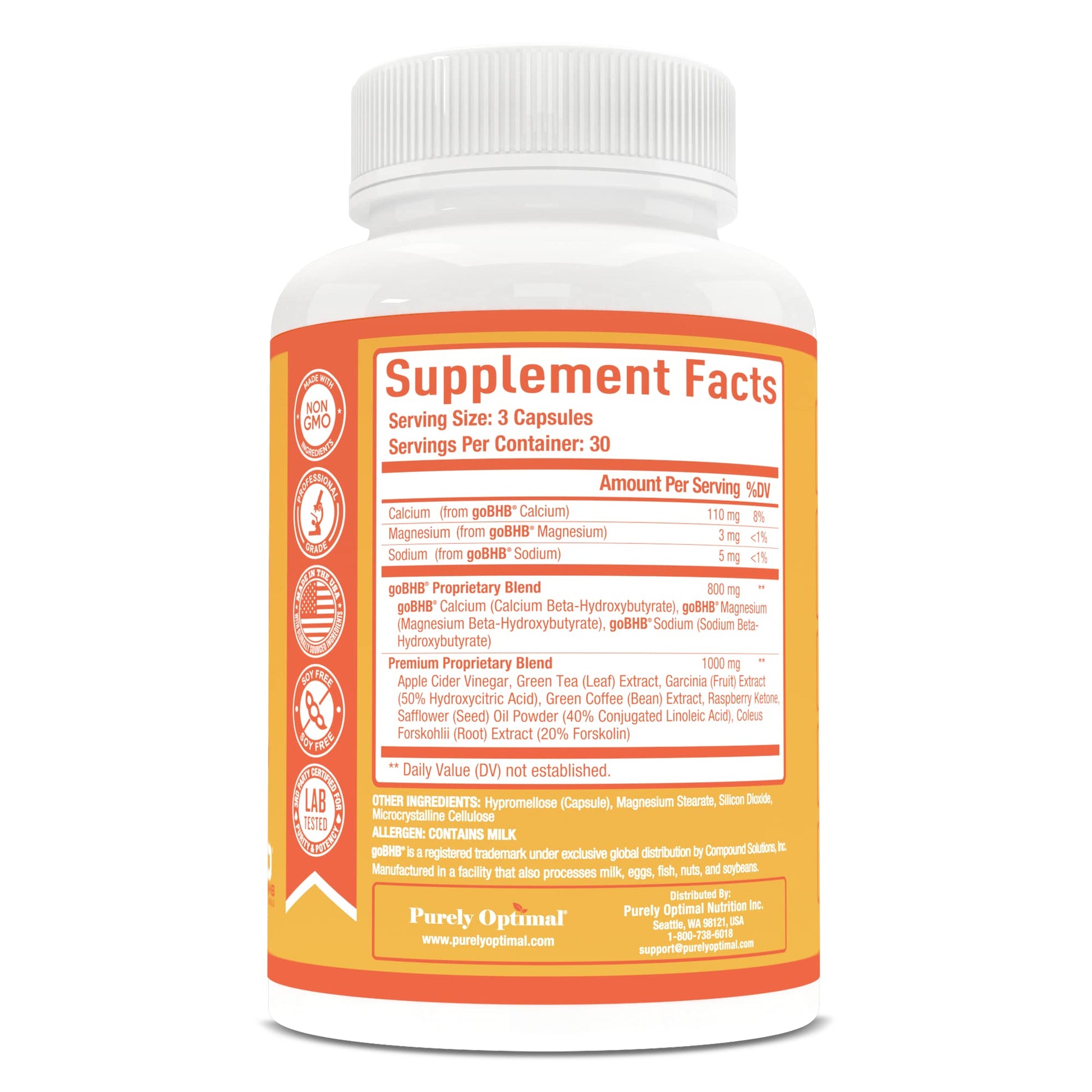 Purely Optimal exogenous ketones and apple cider vinegar capsules premium formula seal