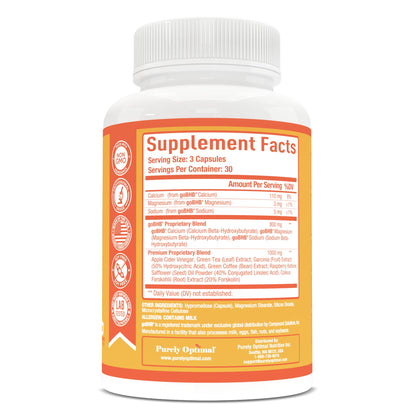 Purely Optimal exogenous ketones and apple cider vinegar capsules premium formula seal