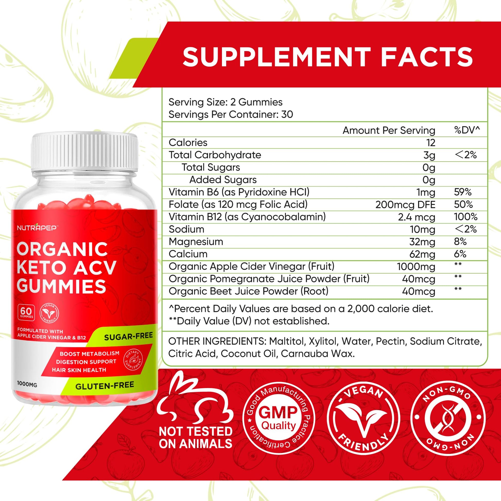 NutraPep Keto ACV 60 count supplement bottle top angle view