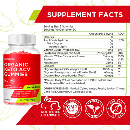 NutraPep Keto ACV 60 count supplement bottle top angle view