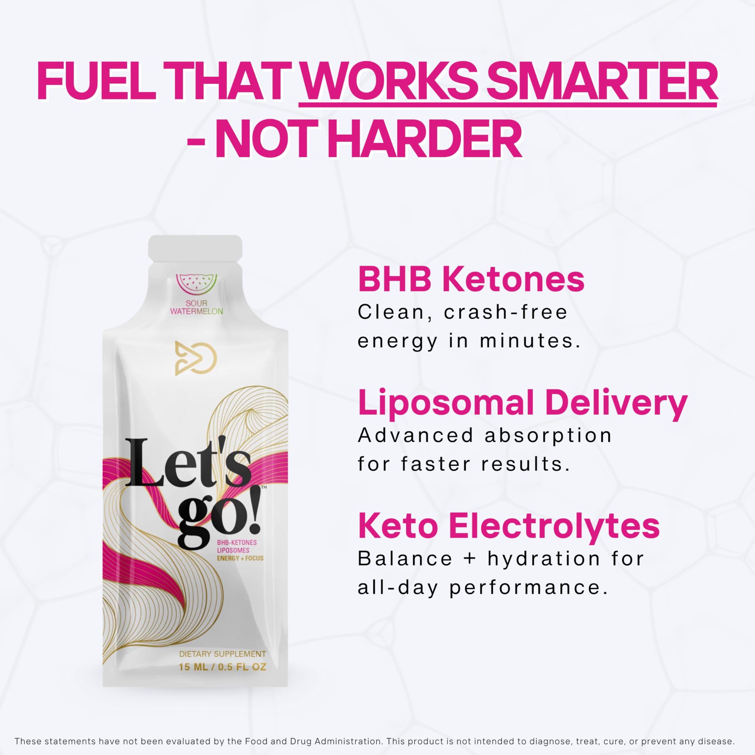 LET GO exogenous ketones liquid supplement single sachet in sour watermelon flavor.